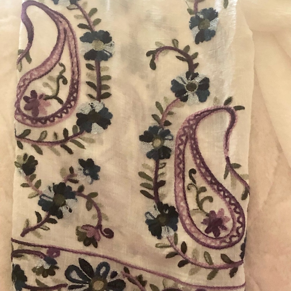 New! Summer Sheer Gauze Top Gorgeous Purple Blue Embroidery Sleeves Plus 2X - Picture 4 of 8